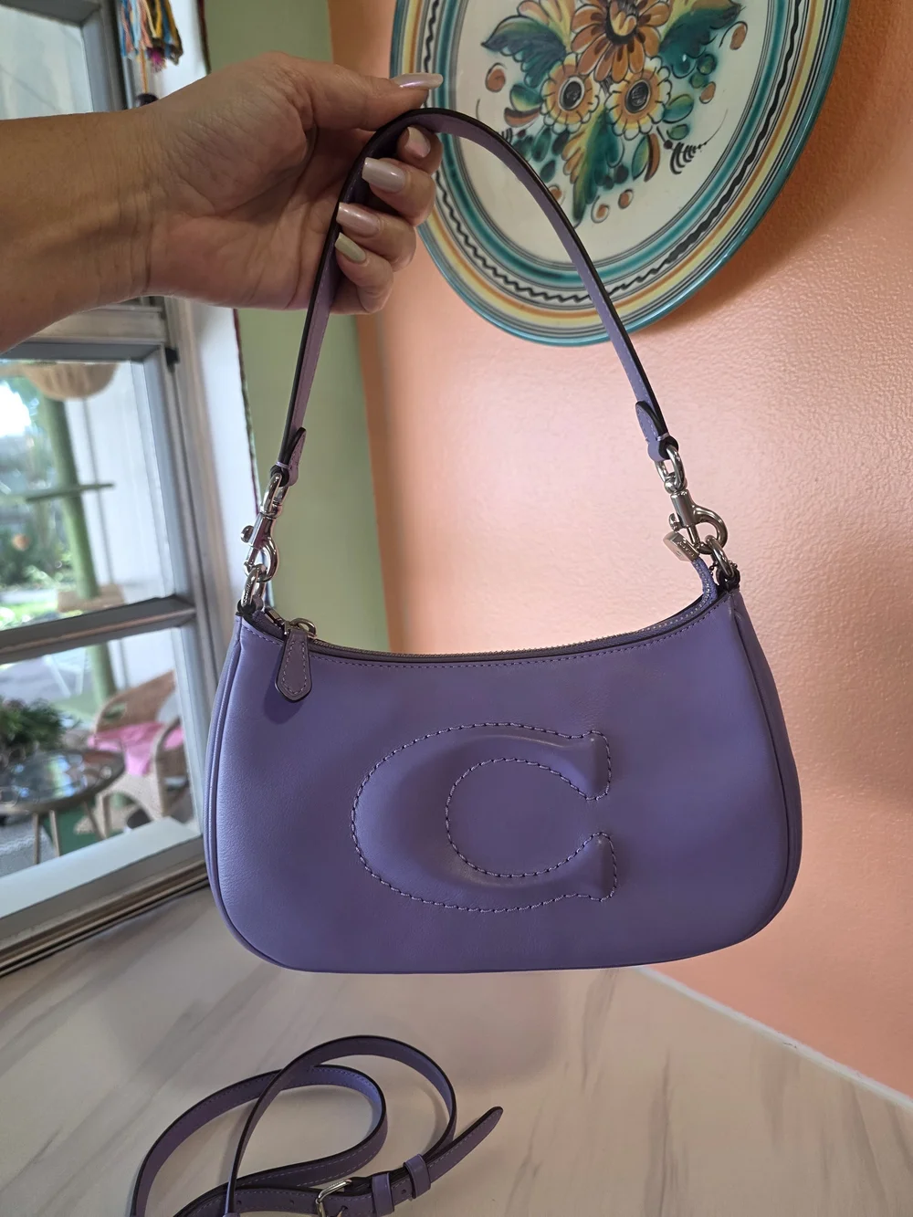 Coach Teri Lilac Smooth Leather C Shoulder Handbag Or Crossbody Bag CR099
